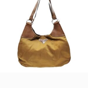 💖Authenic Prada Nylon Shoulder Bag Model 31 Gold | Leather Trim | COA